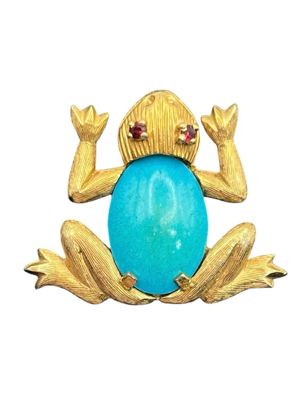 Jelly belly frog reptile blue stone gold tone Vogue vintage brooch pin pink eyes
